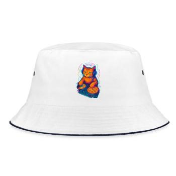 Neon DJ Cat Design - Bucket Hat - white/navy - Front