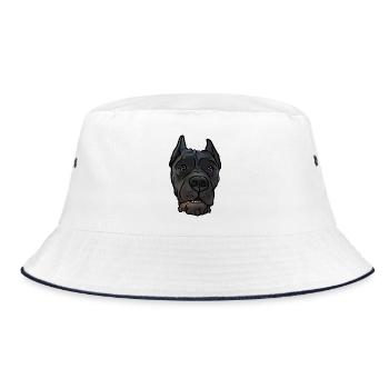 Cane Corso kupiert Kopf im Comicstyle - Bucket Hat - Weiß/Navy - Vorne