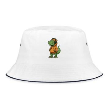 Dinosaur mit Kopfhörern und Hoodies - Bucket Hat - Weiß/Navy - Vorne