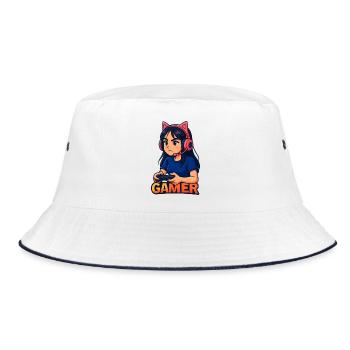 Gamer Cat Ear Avatar, Love Gaming  - Bucket Hat - white/navy - Front