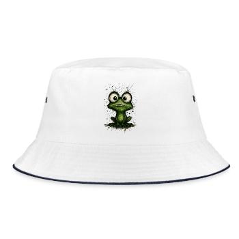 Funny Frog with Big Eyes – comic strip splash - Bucket Hat - white/navy - Front