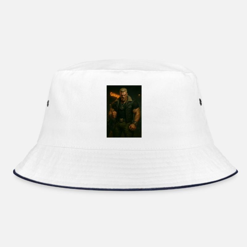 Mechanischer Biker – Blonder Krieger mit Feuerblick Bucket Hat