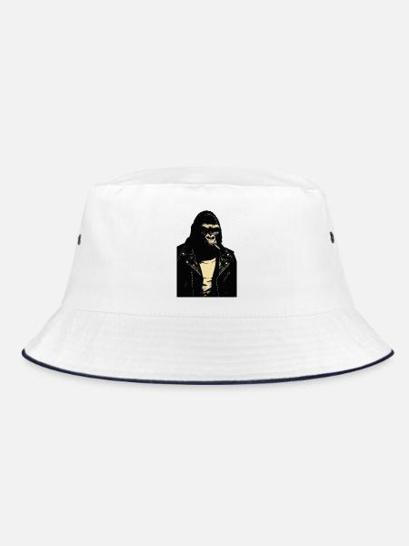 Gorilla Rebel Lederjacke - Bucket Hat - Weiß/Navy - Vorne