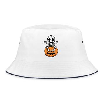 Halloween Skeleton on Pumpkin - Bucket Hat - white/navy - Front
