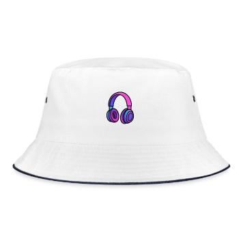 Neon Gradient Headphones Illustration - Bucket Hat - white/navy - Front