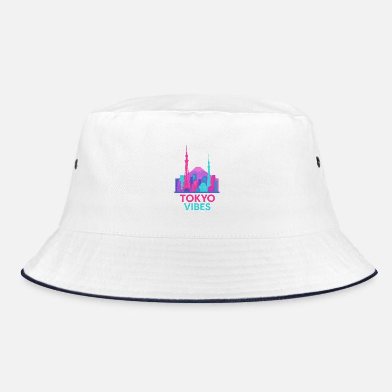 Tokyo Vibes Neon Skyline Silhouette Bright Colors Bucket Hat