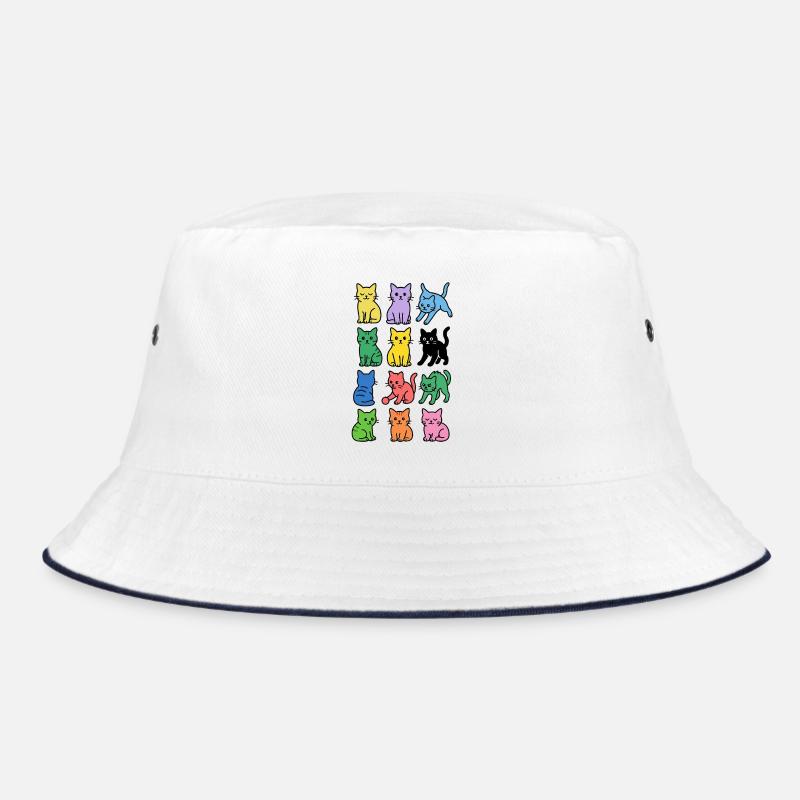 Regenbogenkatzen in knalligen Farben - Bucket Hat - Weiß/Navy