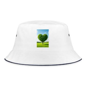 Herzbaum auf Sonnenbeschienener Wiese - Bucket Hat - Weiß/Navy - Vorne
