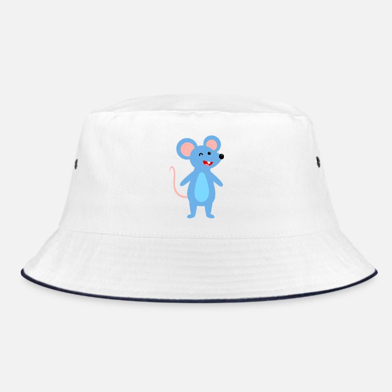 Zwinkernde blaue Maus - Bucket Hat - Weiß/Navy