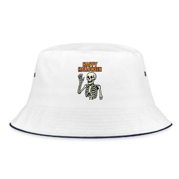 Frohes Halloween - Skelett - Bucket Hat - Weiß/Navy - Vorne