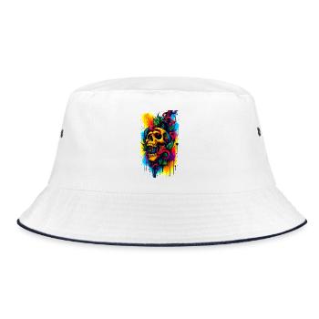 Colorful Skull with Knife and Leaves - Bucket Hat - white/navy - Front