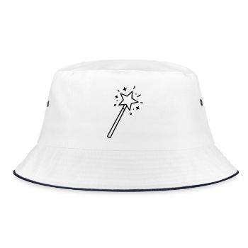 Minimalist Wand Star Magic Line Art - Bucket Hat - white/navy - Front