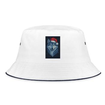 Nordic wolf in a Christmas hat - Bucket Hat - white/navy - Front