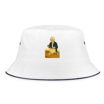 Oma beim Auspacken Einkaufstasche - Bucket Hat - Weiß/Navy - Vorne