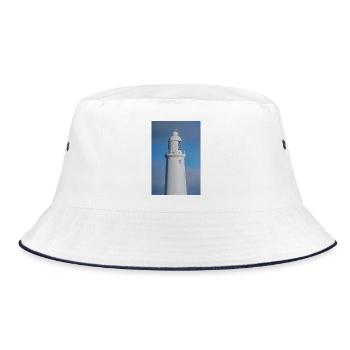 St. Marys Leuchtturm aus nächster Nähe - Bucket Hat - Weiß/Navy - Vorne