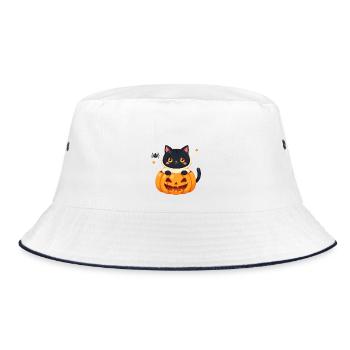Halloween Cat with Halloween Pumpkin - Bucket Hat - white/navy - Front