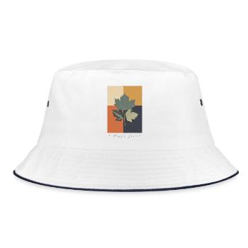 Herbst-Botanicals-Gitter - Bucket Hat - Weiß/Navy - Vorne