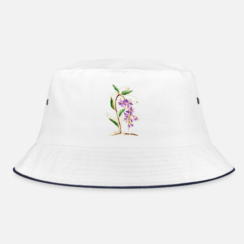 Blumen - Bucket Hat - Weiß/Navy