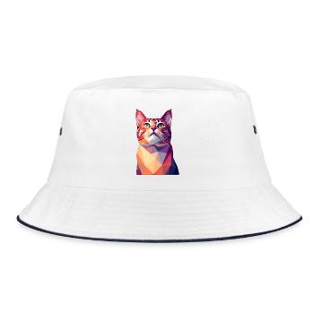 Modern Polygon Cat Art – Colorful Portrait - Bucket Hat - white/navy - Front