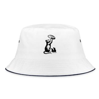 Rat lifting loaf of bread – graphic illustration - Bucket Hat - white/navy - Front