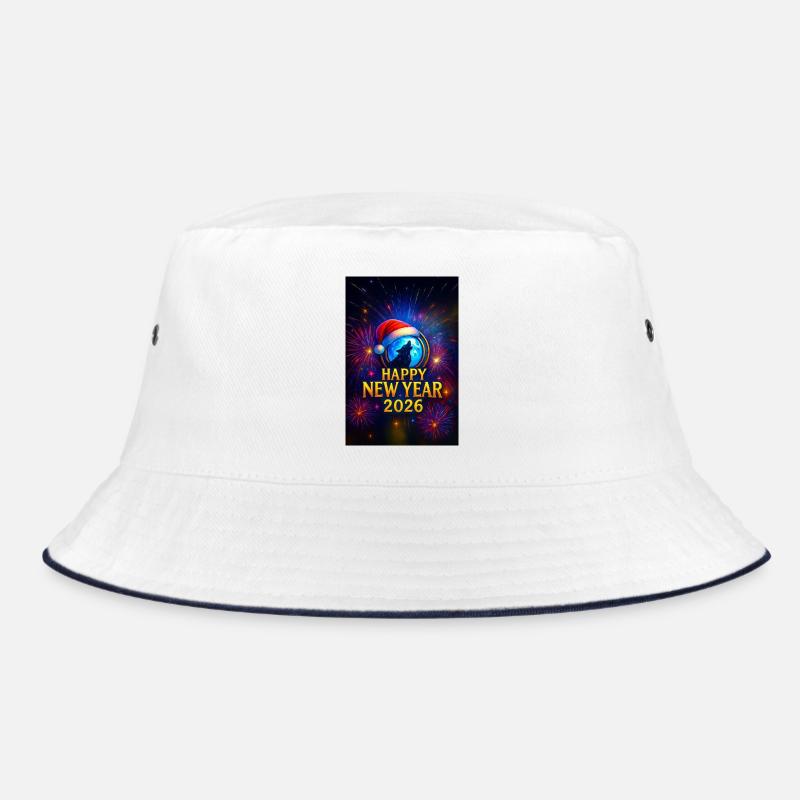 Winterwolf Neujahr 2026 - Bucket Hat - Weiß/Navy