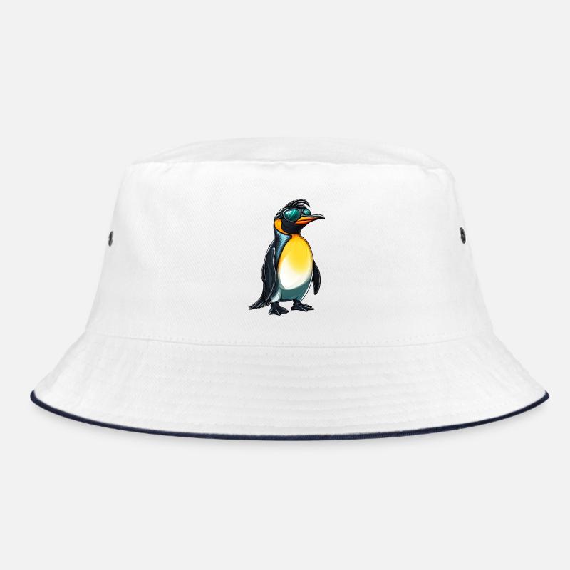 lustiger Pinguin mit Sonnenbrille :) - Bucket Hat - Weiß/Navy