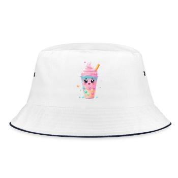 Kawaii Bubble Tea Mug Pastel - Bucket Hat - white/navy - Front