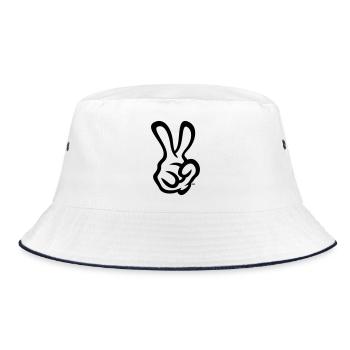 Victory Handzeichen (Rechte Hand / 1C) - Bucket Hat - Weiß/Navy - Vorne