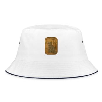 Vintage Katzenplakette Illustration - Bucket Hat - Weiß/Navy - Vorne