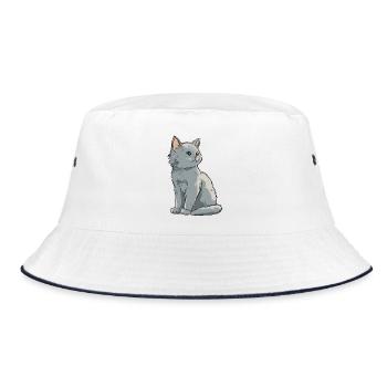 Grey Velvet Kitten Illustration - Bucket Hat - white/navy - Front