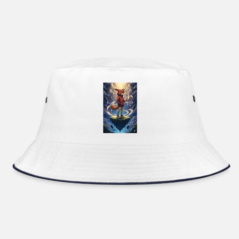 Fuchs im schwebenden Inselkristall - Bucket Hat - Weiß/Navy