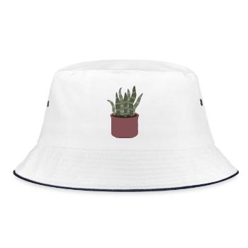 Snake Plant Minimal Pot Illustration - Bucket Hat - white/navy - Front