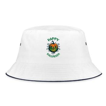 Grüner Blick Pumpkin Halloween - Bucket Hat - Weiß/Navy - Vorne
