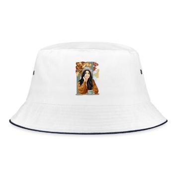 Herbstlicher Kaffee - Bucket Hat - Weiß/Navy - Vorne