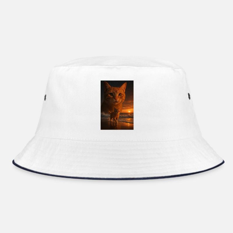 Sunset Cat Double View - Bucket Hat - white/navy
