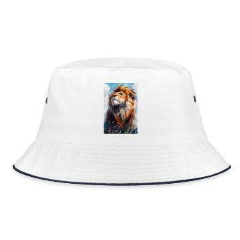 Illustration eines Löwen - Bucket Hat - Weiß/Navy - Vorne