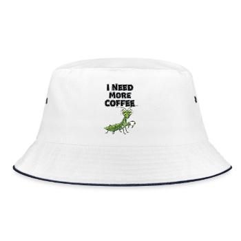 Ich brauche mehr Kaffee Mantis - Bucket Hat - Weiß/Navy - Vorne