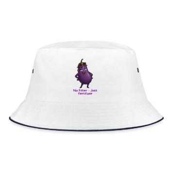 Aubergine Diva Sonnenbrille Karikatur Motiv  - Bucket Hat - Weiß/Navy - Vorne