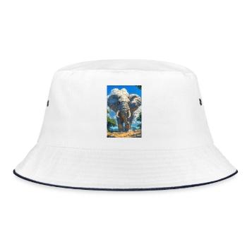 Illustration eines Elefanten - Bucket Hat - Weiß/Navy - Vorne
