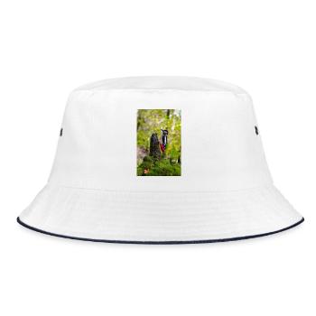 Specht auf moosigem Waldstumpf - Bucket Hat - Weiß/Navy - Vorne