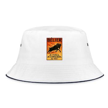 Widder Sternzeichen - Astrologie - Bucket Hat - Weiß/Navy - Vorne