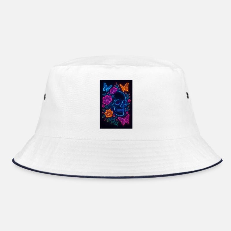Neon Schädel mit Blumen und Schmetterlingen Bucket Hat