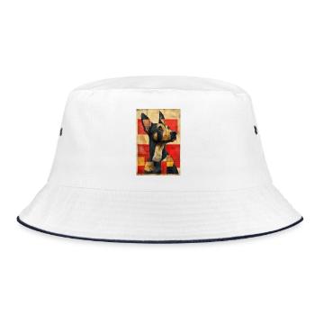 Illustration eines Hundes - Bucket Hat - Weiß/Navy - Vorne