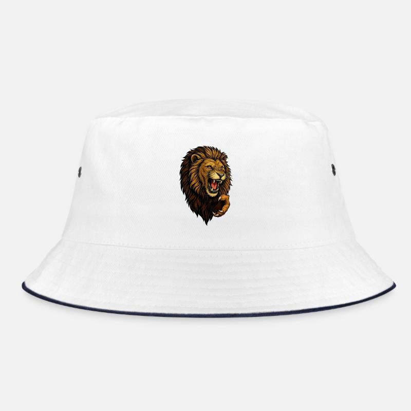 Wild lion's head in attack Bucket Hat