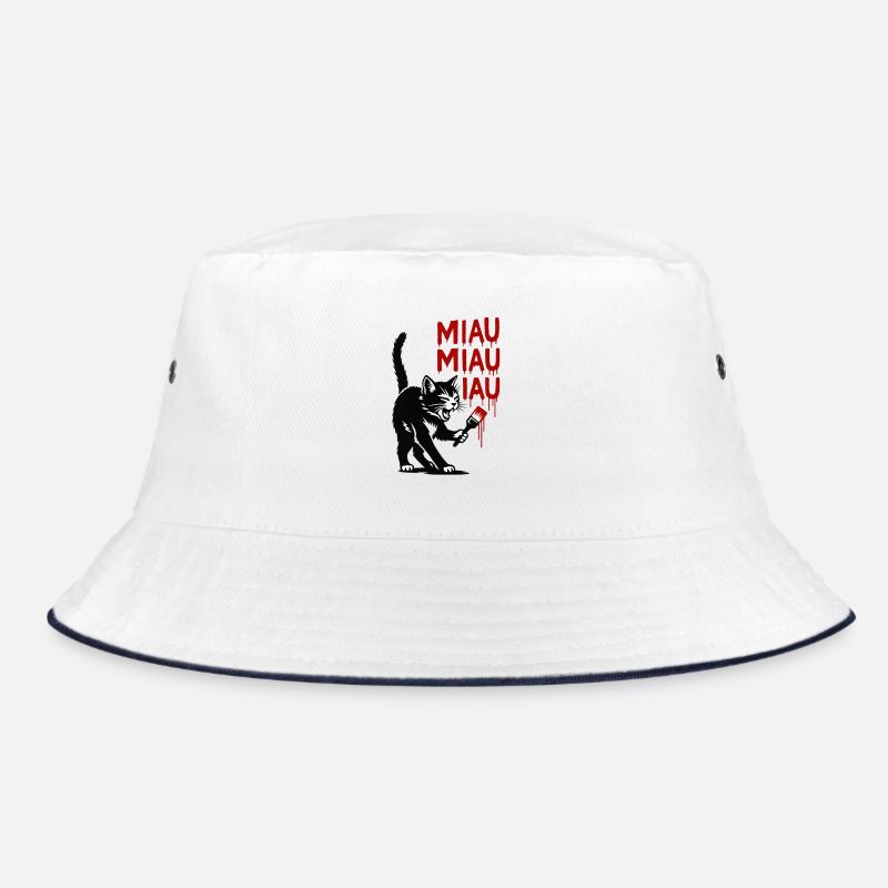 DripMiau Katzenkunst - Bucket Hat - Weiß/Navy