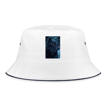 Illustration eines Wolfes - Bucket Hat - Weiß/Navy - Vorne