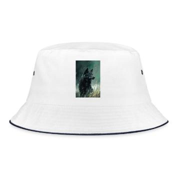 Illustration eines Wolfes - Bucket Hat - Weiß/Navy - Vorne