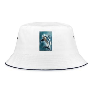 Illustration eines Delfins - Bucket Hat - Weiß/Navy - Vorne