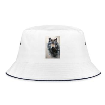 Illustration eines Wolfes - Bucket Hat - Weiß/Navy - Vorne