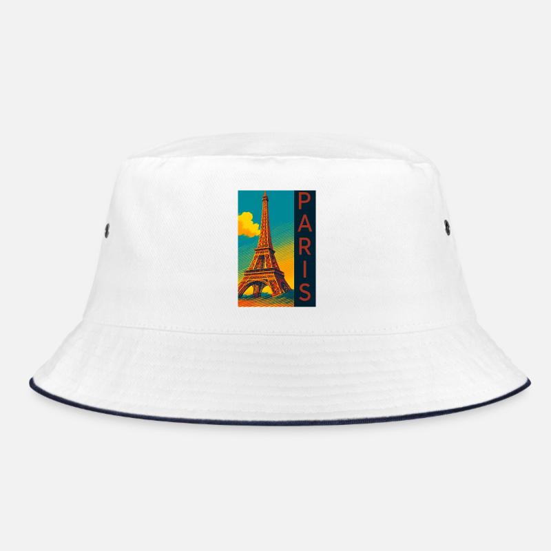 Paris PopArt Skyline Eiffelturm - Bucket Hat - Weiß/Navy